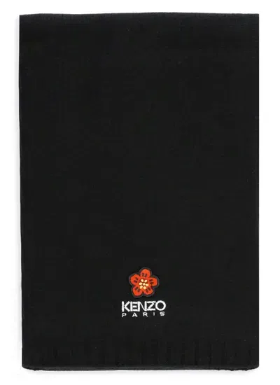 Kenzo Boke Flower Wool Scarf In Black