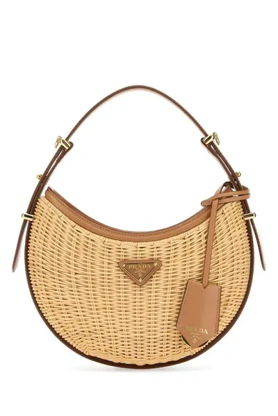 Prada Arqué Woven Shoulder Bag In Beige