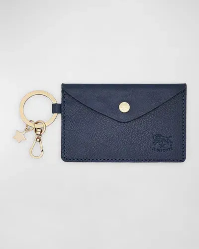 Il Bisonte Keyring Leather Card Holder In Blu Oltremare