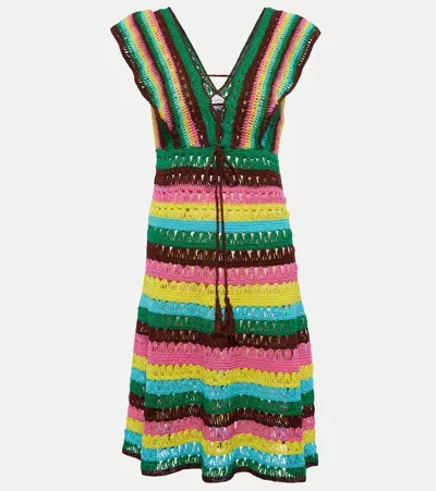 Anna Kosturova Striped Crochet Cotton Minidress In Multicoloured