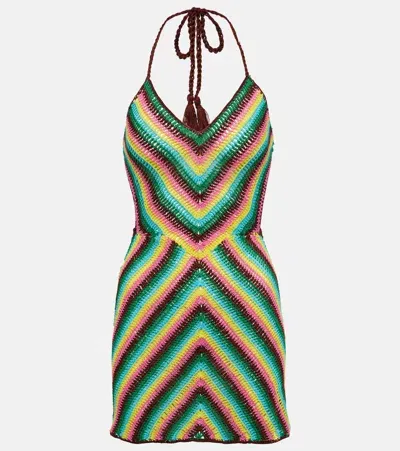 Anna Kosturova Striped Crochet Cotton Minidress In Multicoloured