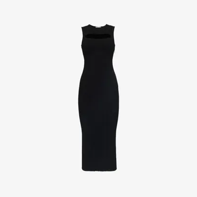 Alexander Mcqueen Slashed Knit Midi Dress In Black