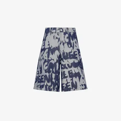 Alexander Mcqueen Mcqueen Graffiti Denim Shorts In Indigo