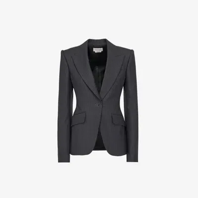 Alexander Mcqueen Pinstripe Single-breasted Jacket In Grey