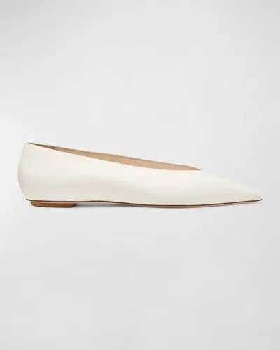 Stuart Weitzman Lina Leather Point-toe Ballerina Flats In Seashell