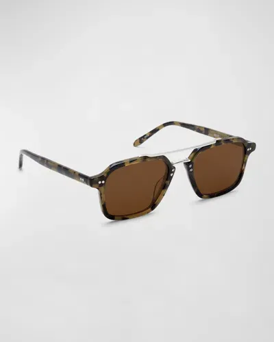 Krewe Men's Colton Double-bridge Acetate Aviator Sunglasses In Tortuga Silver