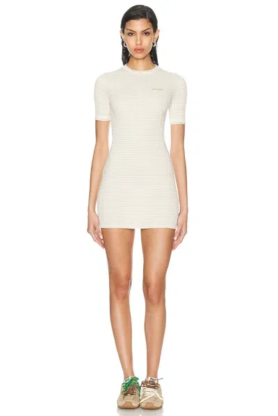 Miu Miu Short Sleeve Mini Dress In Avorio & Beige