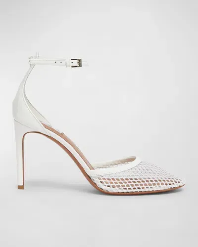 Alaïa Fishnet Patent Ankle-strap Pumps In Argent