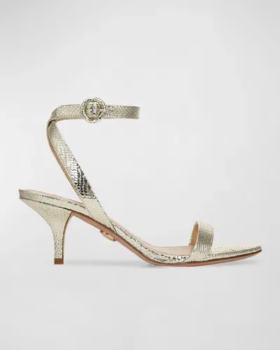 Veronica Beard Darcelle Metallic Ankle-strap Sandals In Platinum