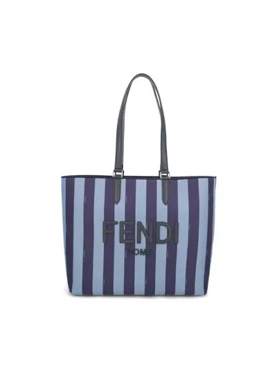 Fendi Signature Pequin Jacquard Tote Bag In Blue