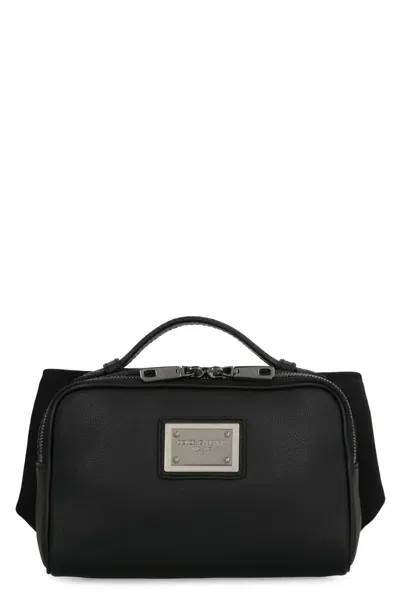 Dolce & Gabbana Leather Belt Bag With Logo In Black