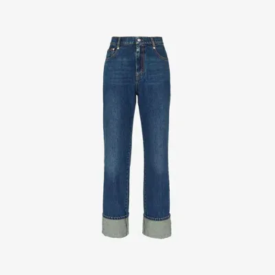 Alexander Mcqueen Turn-up Boyfriend Jeans In Indigo