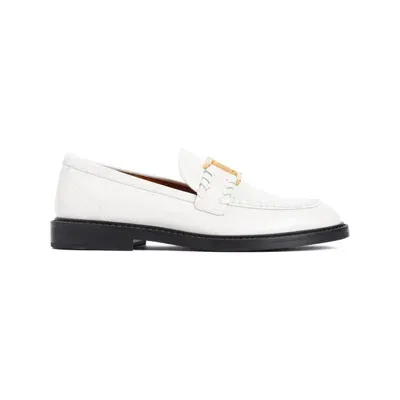 Chloé Marcie White Brushed Calf Leather Loafer In Beige