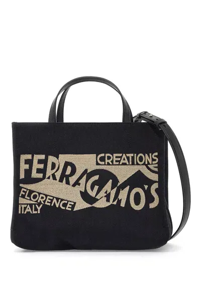 Ferragamo Logo Printed Small Tote Bag In Beige