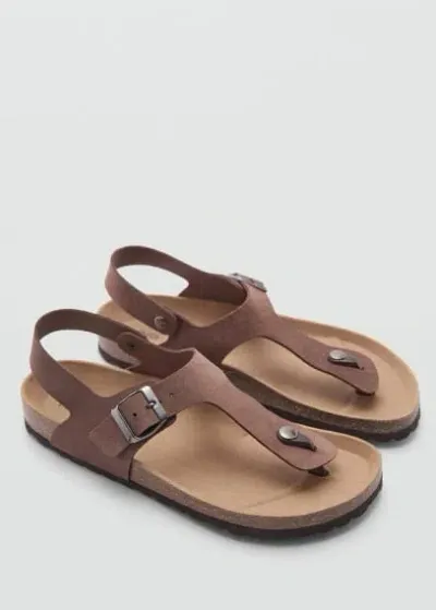 Mango Leather Sandals With Straps Brown