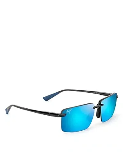 Maui Jim Laulima Rimless Rectangular Sunglasses, 61mm In Gray/blue Polarized Solid