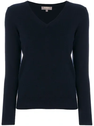 N•peal Cashmere V-neck Jumper In Blue