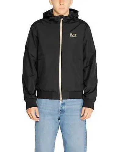 Pre-owned Ea7 Plain Black Zip-up Hooded Jacket With Long Sleeves - Jackets -size 2xl In Schwarz