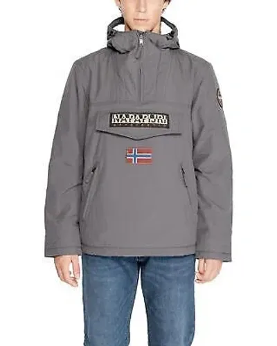 Pre-owned Napapijri Plain Grey Hooded Jacket With Long Sleeves - Jackets -size Xl In Grau