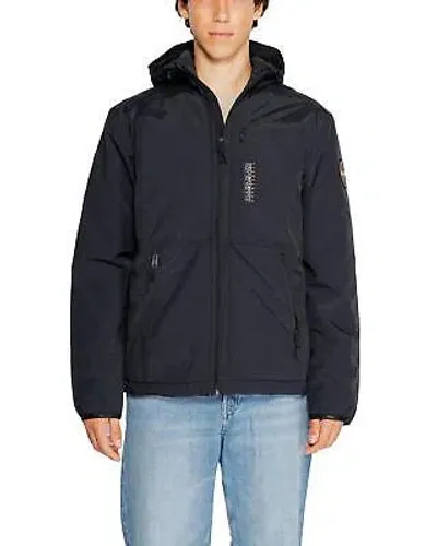 Pre-owned Napapijri Black Plain Zippered Jacket With Classic Collar And Front Pockets - In Schwarz