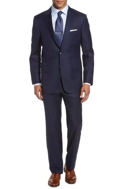 Hickey Freeman Classic B Fit Solid Loro Piana Wool Suit In Blue