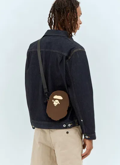 A Bathing Ape Ape Head Shoulder Bag In Brown