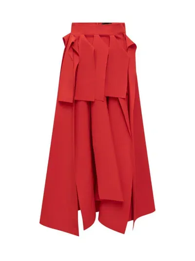 A.w.a.k.e. Asymmetrical Pleated Panel Midi Skirt In Red