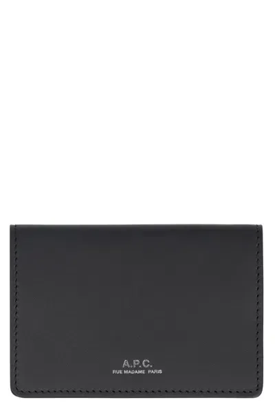 Apc Stefan Leather Card Holder In Black