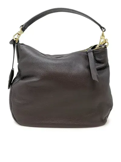 Abro Juna Dark Brown Leather Bag In Gold