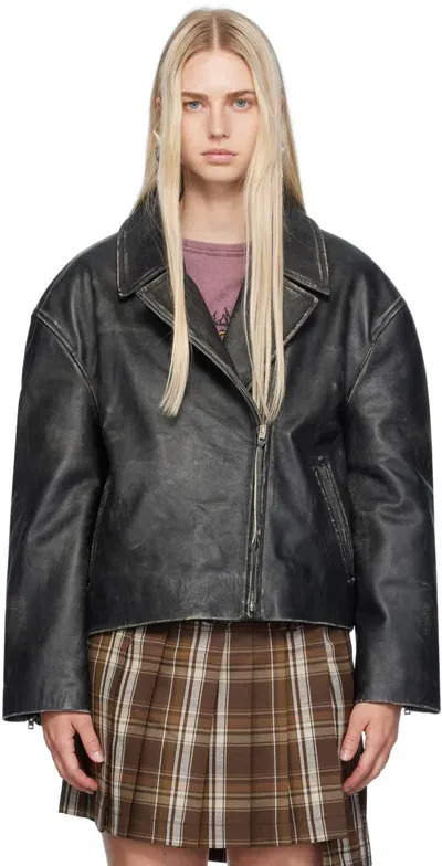 Acne Studios Distressed Leather Biker Jacket In 900 Black