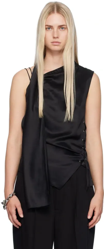 Acne Studios Asymmetric Tie-detailed Satin Top In Black