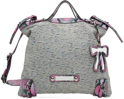 Acne Studios Blue Monogram Python Denim Tote In Azb Light Blue/pink