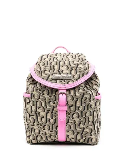 Acne Studios Mini Monogram Backpack In Beige & Pink