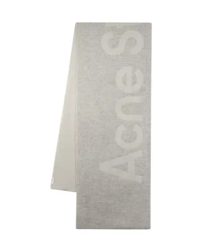 Acne Studios Toronty Logo Contrast R Mini Scarf -  - Wool - Grey In White