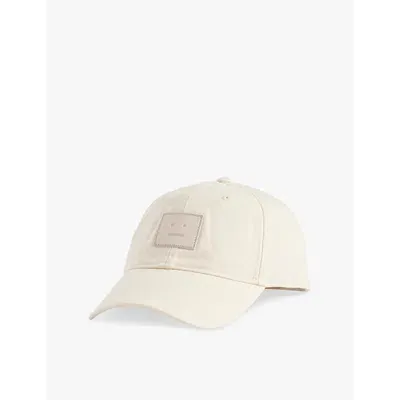 Acne Studios Womens Oatmeal Melange Face Logo-patch Cotton Baseball Cap