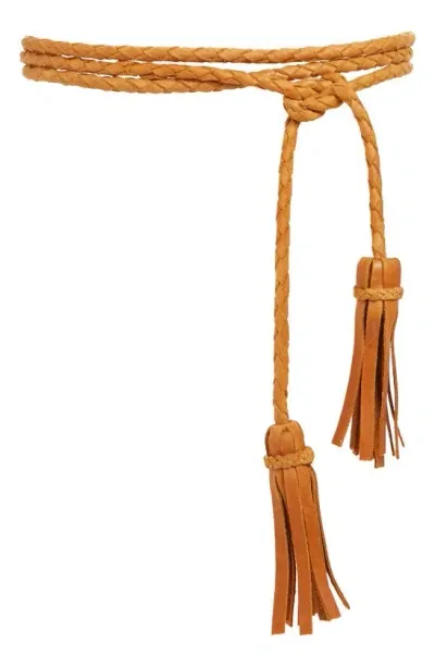 Ada Fringe Soga Leather Belt In Cognac