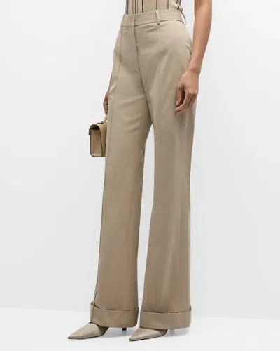 Adam Lippes Deeda Bootcut Cotton Twill Pants In Khaki