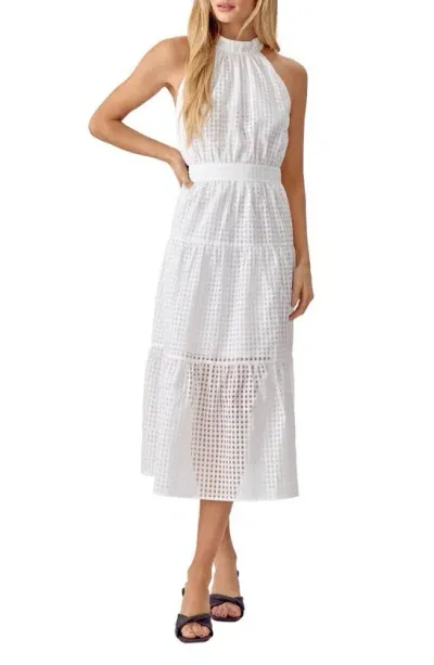 Adelyn Rae Angel Check Sleeveless Seersucker Maxi Dress In White