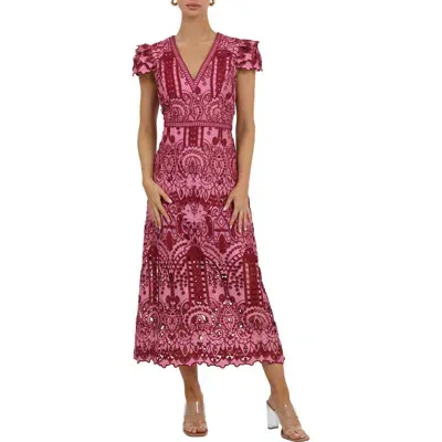 Adelyn Rae Lace Midi Dress In Wine Pink