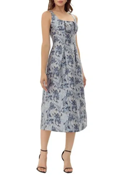 Adelyn Rae Stefani Metallic Floral Jacquard Midi Dress In Navy/blue