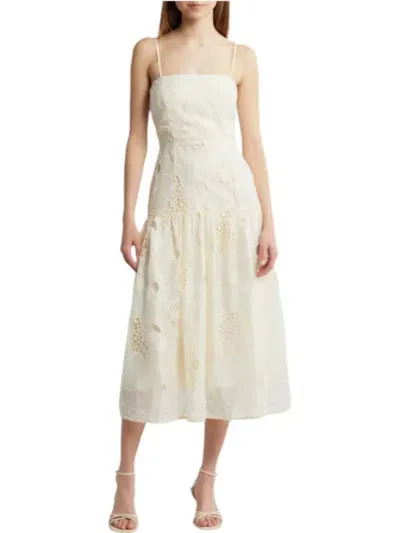 Adelyn Rae Embroidered Eyelet Midi Dress In White