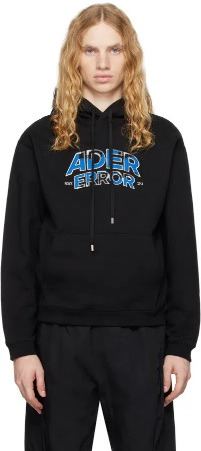 Ader Error Black Distressed Logo Hoodie In Noir