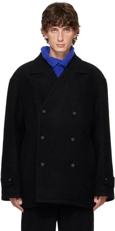 Ader Error Black Double-breasted Peacoat In Noir