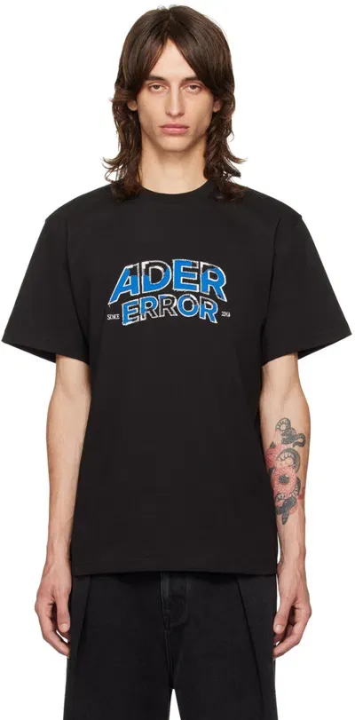 Ader Error Black Flocked Logo T-shirt In Noir