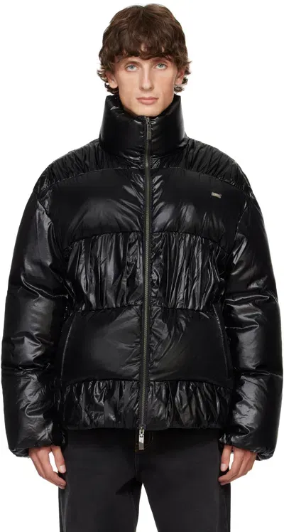 Ader Error Black Gathered Down Jacket In Noir