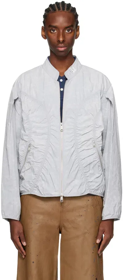 Ader Error Gray Ruched Bomber Jacket In Light Gray