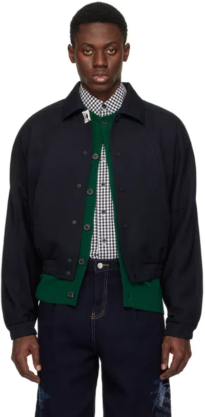 Ader Error Navy Press-stud Jacket In Noir