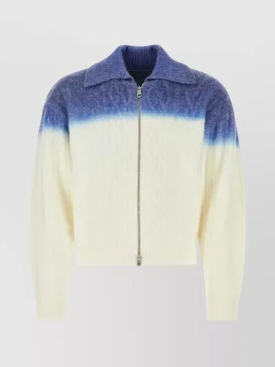 Ader Error Two-tone Cable Knit Cropped Cardigan In Off White