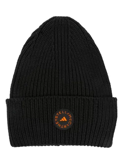 Adidas By Stella Mccartney Logo-patch Beanie In Black