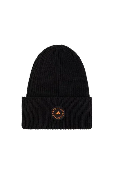 Adidas By Stella Mccartney Logo Patch Beanie In Black